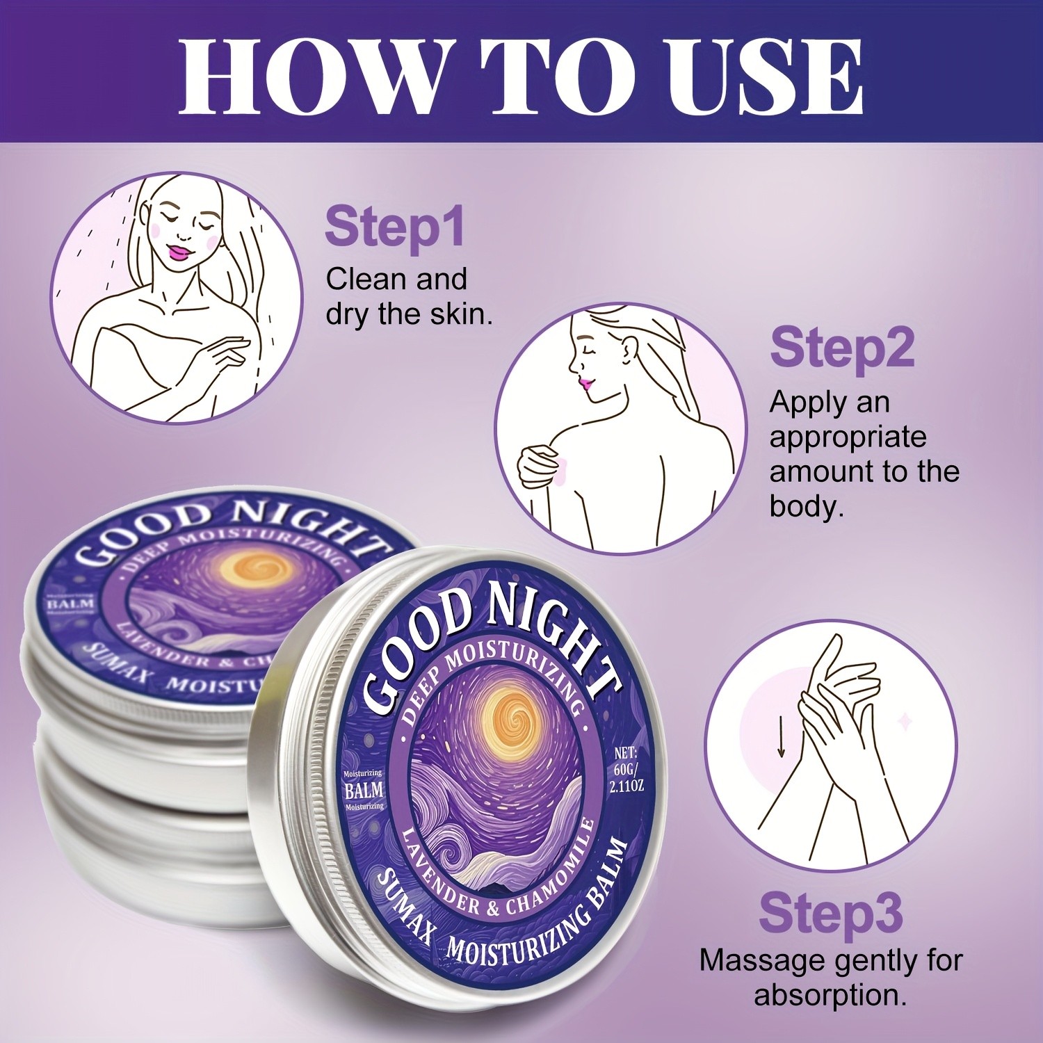 SUMAX Good Night Balm 60g  Lavender, Chamomile, Coconut & Jojoba Oil Moisturizing Night Balm (Alcohol-Free)