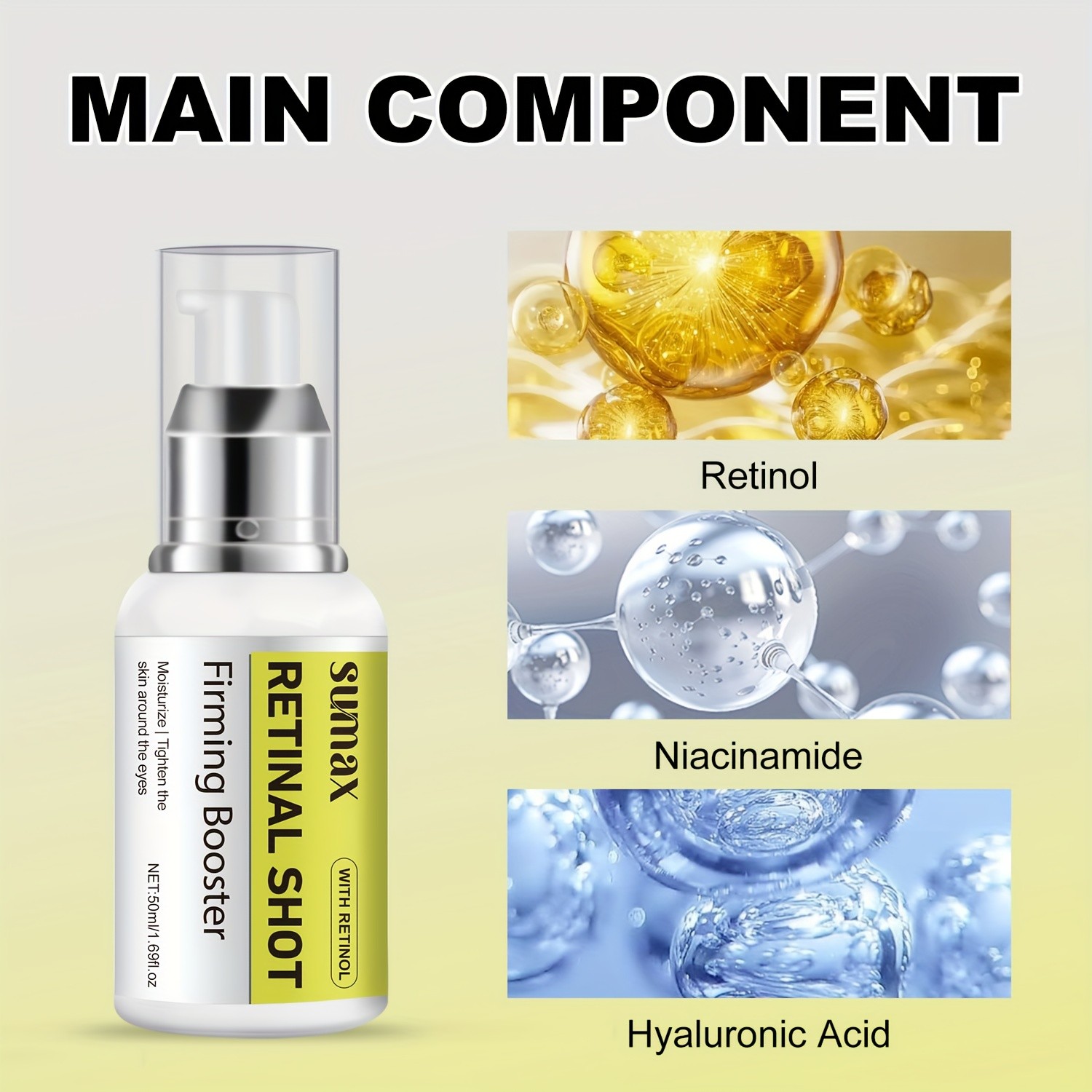 SUMAX Retinol Eye Cream 50ml  White Press Bottle, Hydrating & Moisturizing Eye & Face Serum for All Skin Types