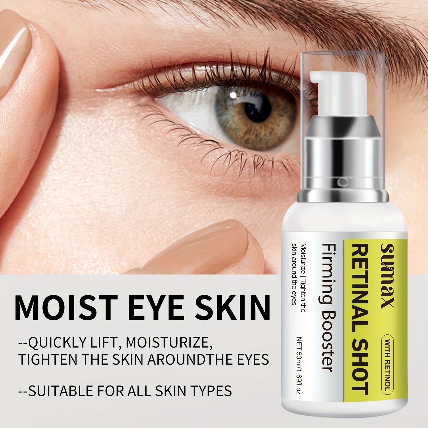 SUMAX Retinol Eye Cream 50ml  White Press Bottle, Hydrating & Moisturizing Eye & Face Serum for All Skin Types