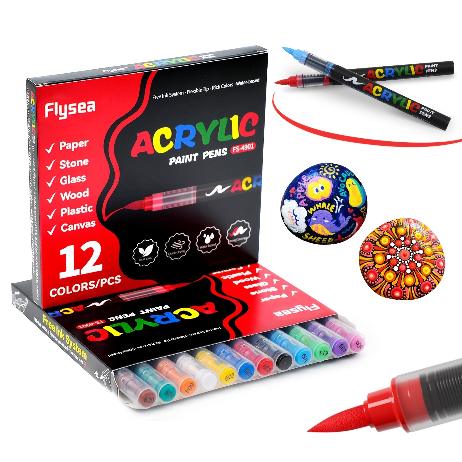 FLYSEA Acrylic Paint Marker Set  12 / 24 / 36 Vibrant Non-Toxic Stackable Markers for Multi-Surface Art