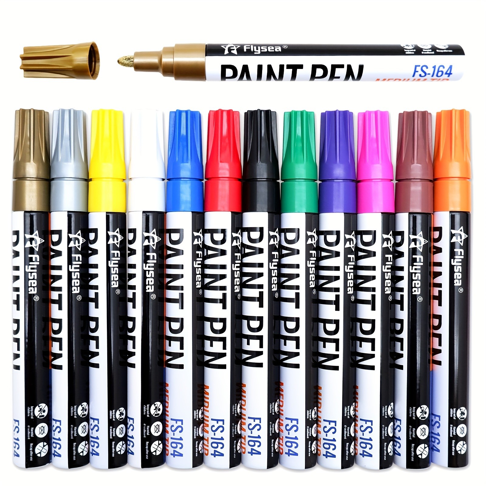 FLYSEA Paint Marker Pens  Permanent, Quick-Dry Multi-Surface Painting Set for Rocks, Wood, Fabric, Plastic, Canvas, Glass & DIY Crafts