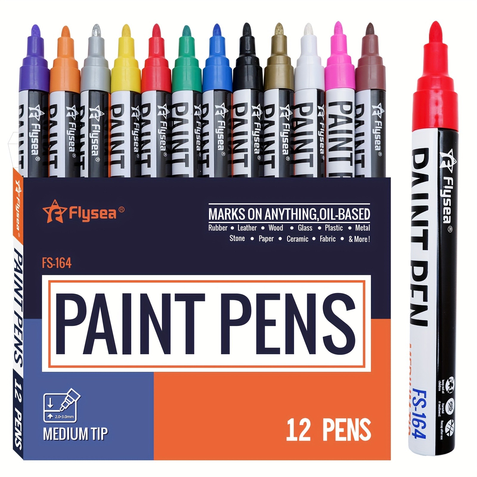 FLYSEA Paint Marker Pens  Permanent, Quick-Dry Multi-Surface Painting Set for Rocks, Wood, Fabric, Plastic, Canvas, Glass & DIY Crafts