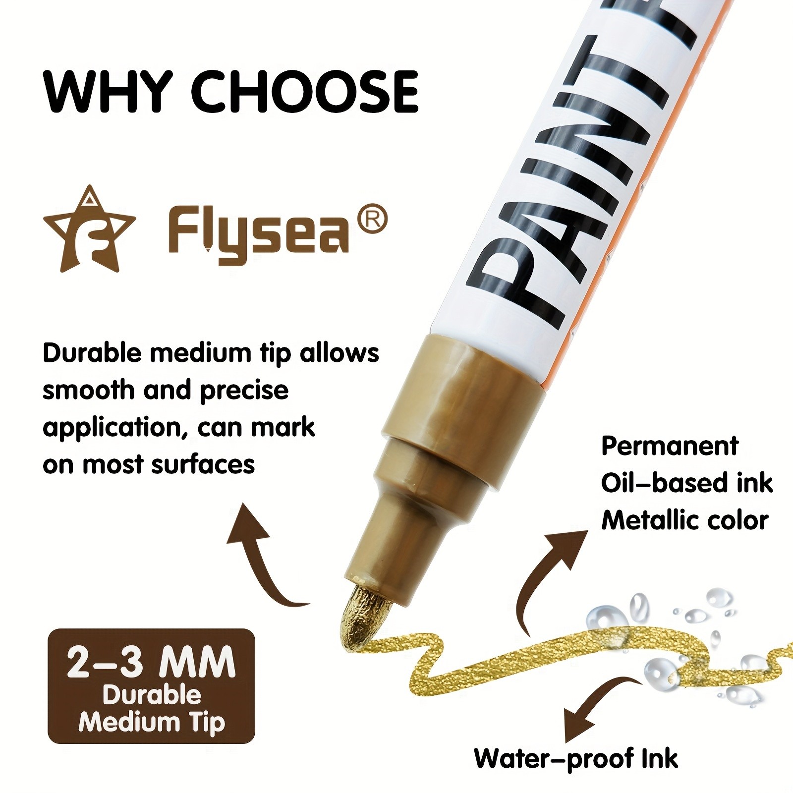 FLYSEA Paint Marker Pens  Permanent, Quick-Dry Multi-Surface Painting Set for Rocks, Wood, Fabric, Plastic, Canvas, Glass & DIY Crafts