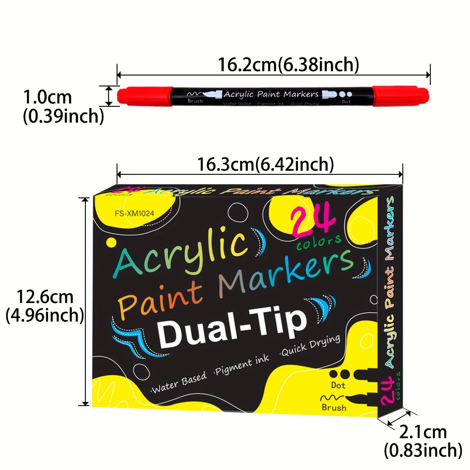 FLYSEA 24pcs Dual-Tip Acrylic Paint Markers Brush Tip + Dot Tip Water-Based Markers for Christmas Cards, Rock Painting, Wood & Canvas