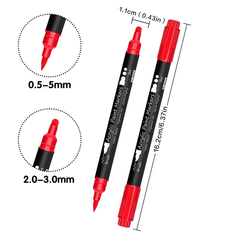 FLYSEA 24pcs Dual-Tip Acrylic Paint Markers  Brush Tip + Dot Tip Water-Based Markers for Christmas Cards, Rock Painting, Wood & Canvas