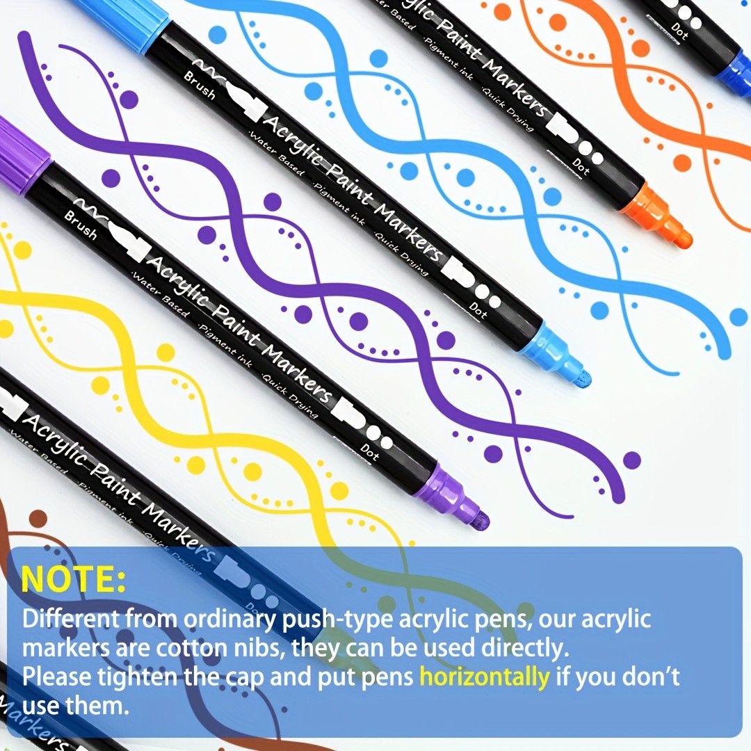 FLYSEA 24pcs Dual-Tip Acrylic Paint Markers Brush Tip + Dot Tip Water-Based Markers for Christmas Cards, Rock Painting, Wood & Canvas