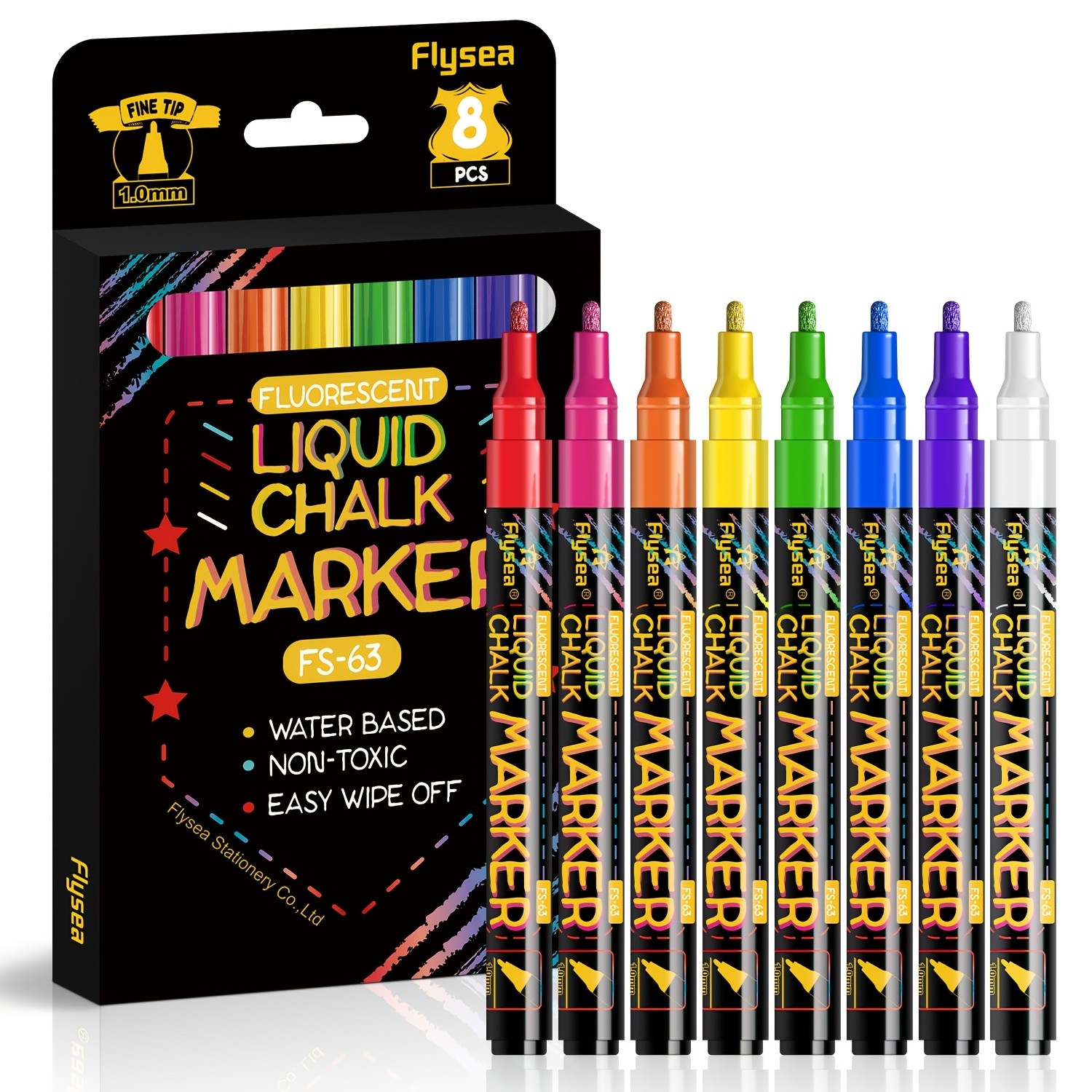 FLYSEA 8pcs / 12pcs Neon Chalk Markers  Erasable Liquid Chalk Pens for Professional Art & Non-Porous Surfaces