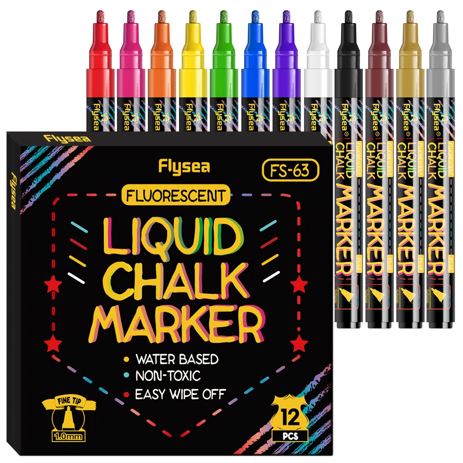 FLYSEA 8pcs / 12pcs Neon Chalk Markers  Erasable Liquid Chalk Pens for Professional Art & Non-Porous Surfaces