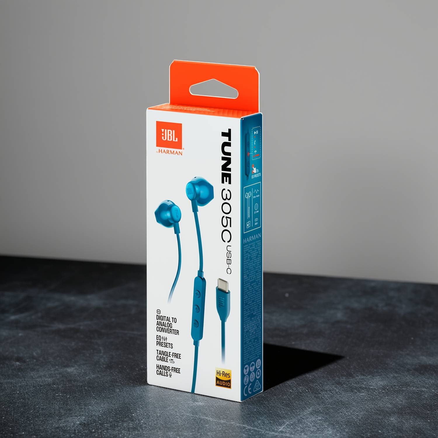 JBL TUNE305C Wireless-Inspired USB-C Headphones Noise Cancelling, Type-C Quick Charge & Sleek Orange Design