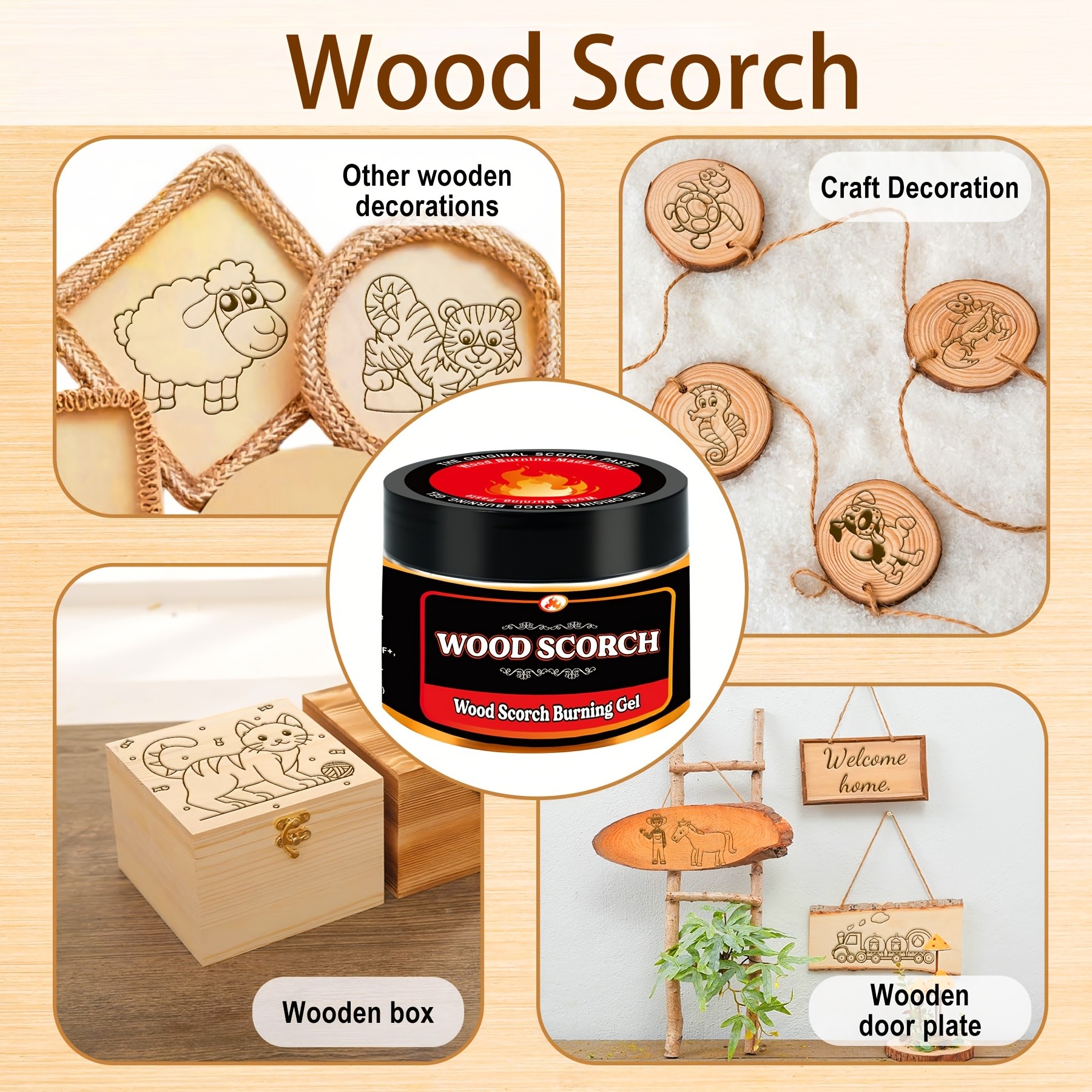 FLYSEA Scorch Burning Gel 4oz (120ml)  Easy DIY Craft Gel for Wood Branding, Stenciling & Detailed Art Patterns