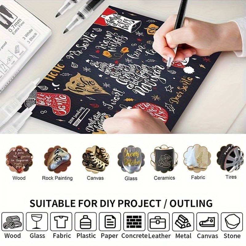 FLYSEA 6pcs Waterproof Water-Based Acrylic Paint Markers  Heavy-Duty Vibrant Paint Pens for Rock, Ceramic, Glass, Wood & Plastic