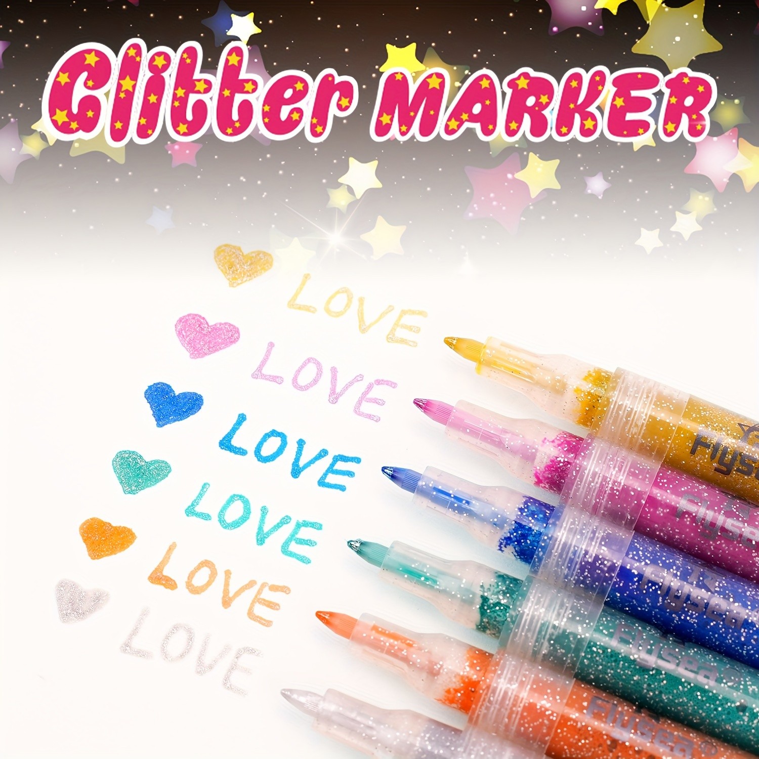 FLYSEA 12pcs 0.7mm Fine Tip Glitter Acrylic Marker Pens  Water-Based Glitter Ink for Scrapbooks, Writing & Multi-Surface Art