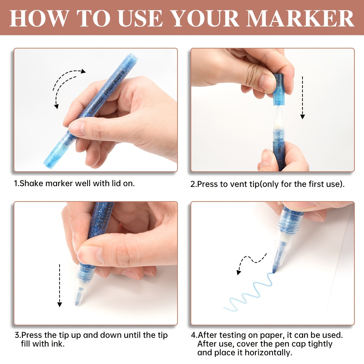 FLYSEA 12pcs 0.7mm Fine Tip Glitter Acrylic Marker Pens  Water-Based Glitter Ink for Scrapbooks, Writing & Multi-Surface Art