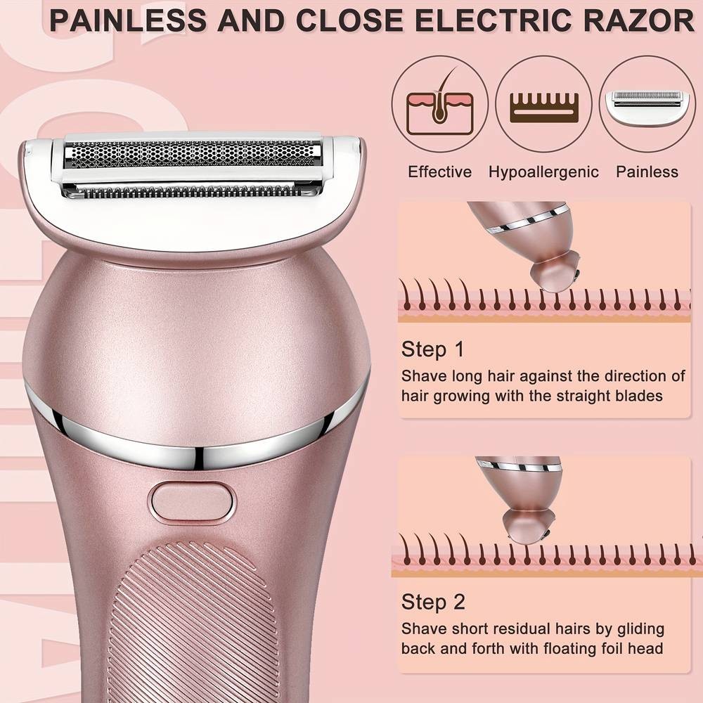 HATTEKER 3-in-1 Electric Shaver for Women USB Rechargeable, Stainless Steel & Designed for Smooth, Gentle Hair Removal