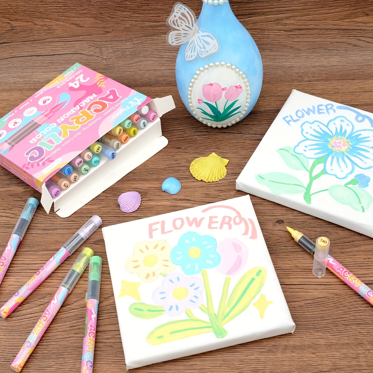 FLYSEA 24/36 Colors Acrylic Marker Set  Vibrant Water-Based Brush Pens for Professional Painting & Creative Projects