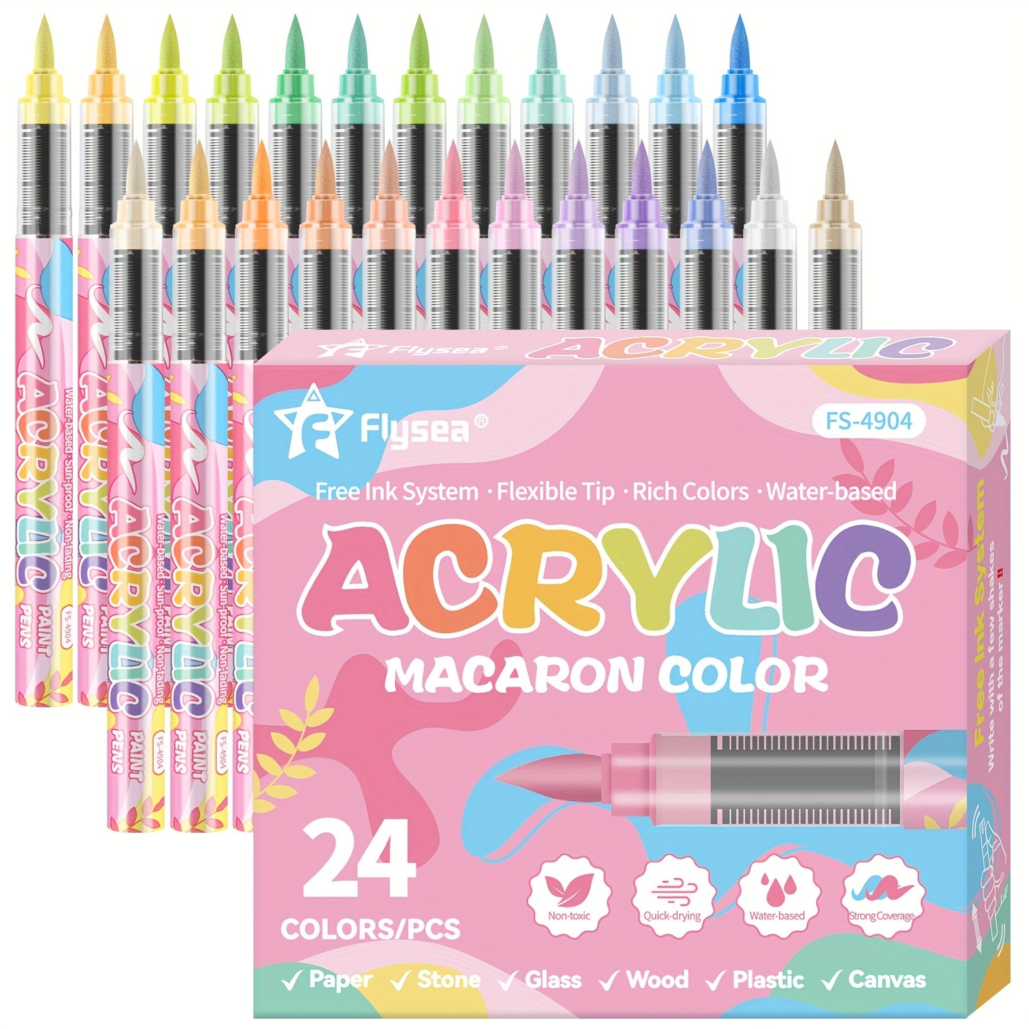 FLYSEA 24/36 Colors Acrylic Marker Set  Vibrant Water-Based Brush Pens for Professional Painting & Creative Projects