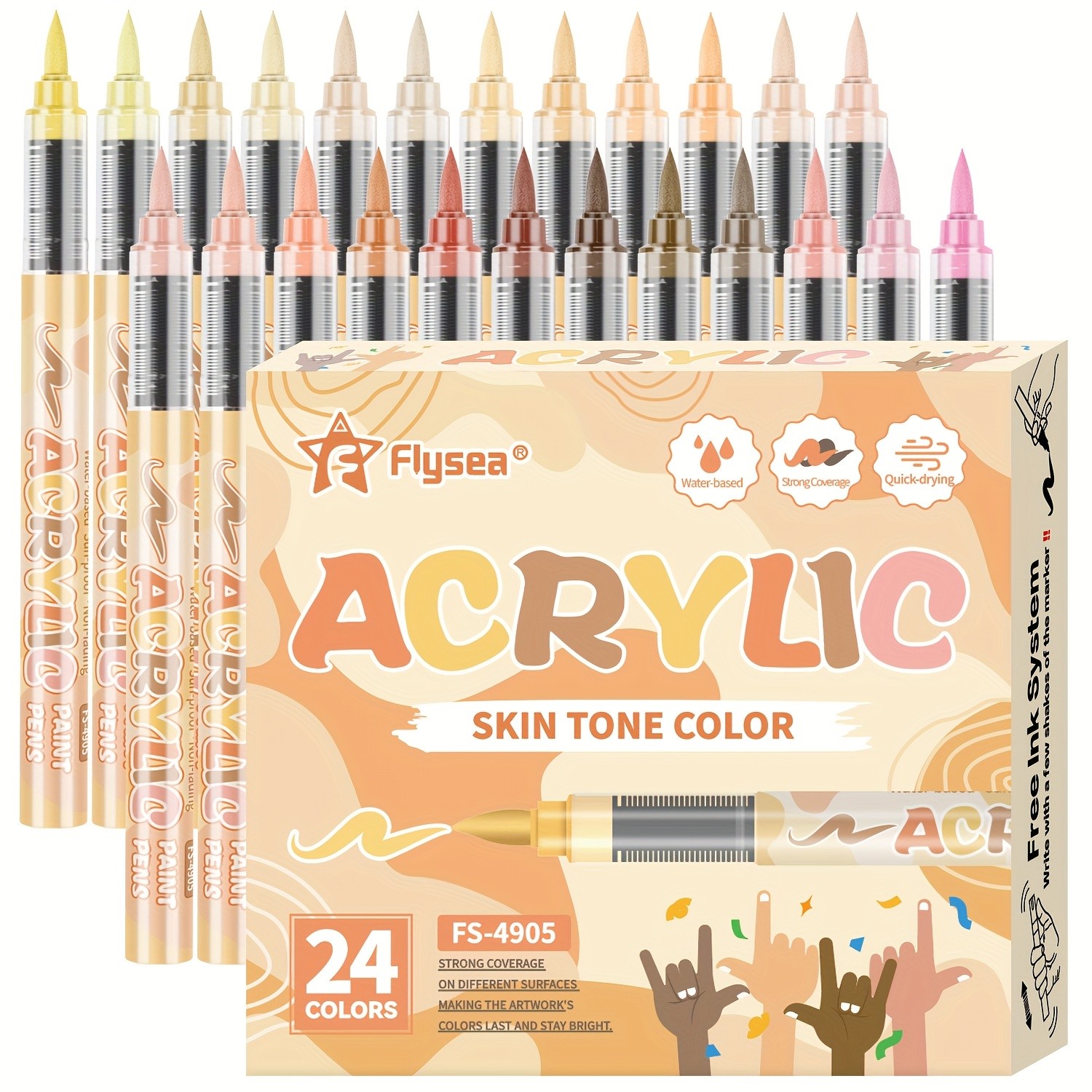 FLYSEA 24/36 Colors Acrylic Marker Set  Vibrant Water-Based Brush Pens for Professional Painting & Creative Projects