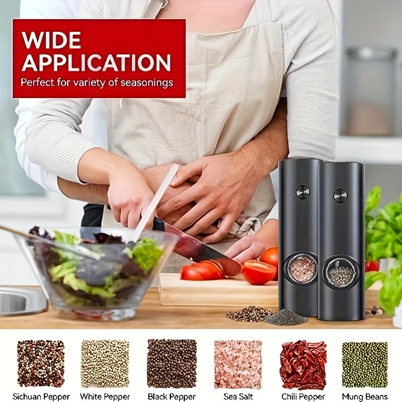 YUMIPLUS Electric Salt & Pepper Grinder Set  Automatic Battery-Operated Mills with Adjustable Coarseness, One-Handed Use & LED Light