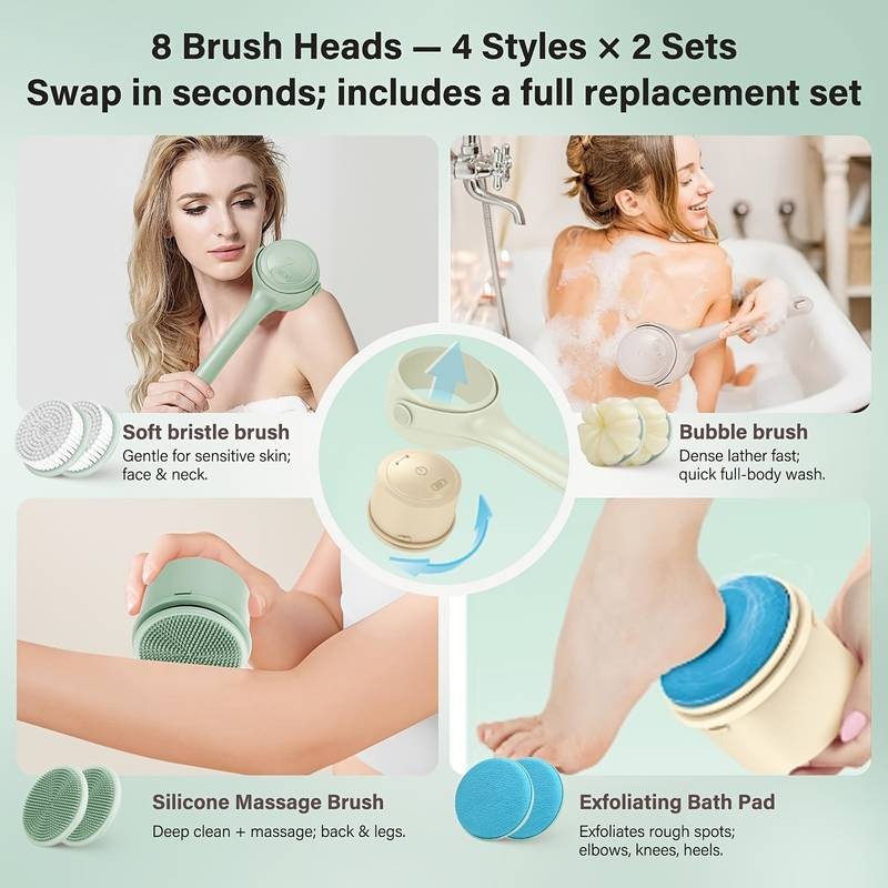 SENBOWE Electric Body Brush  Rechargeable Back Scrubber with 3-Speed Cleansing, Exfoliation & Massage