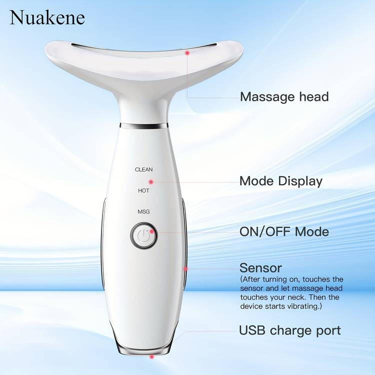 NUAKENE 7-in-1 Facial Beauty Device Vibrating & Heating Skin Massager for Neck & Face Rejuvenation
