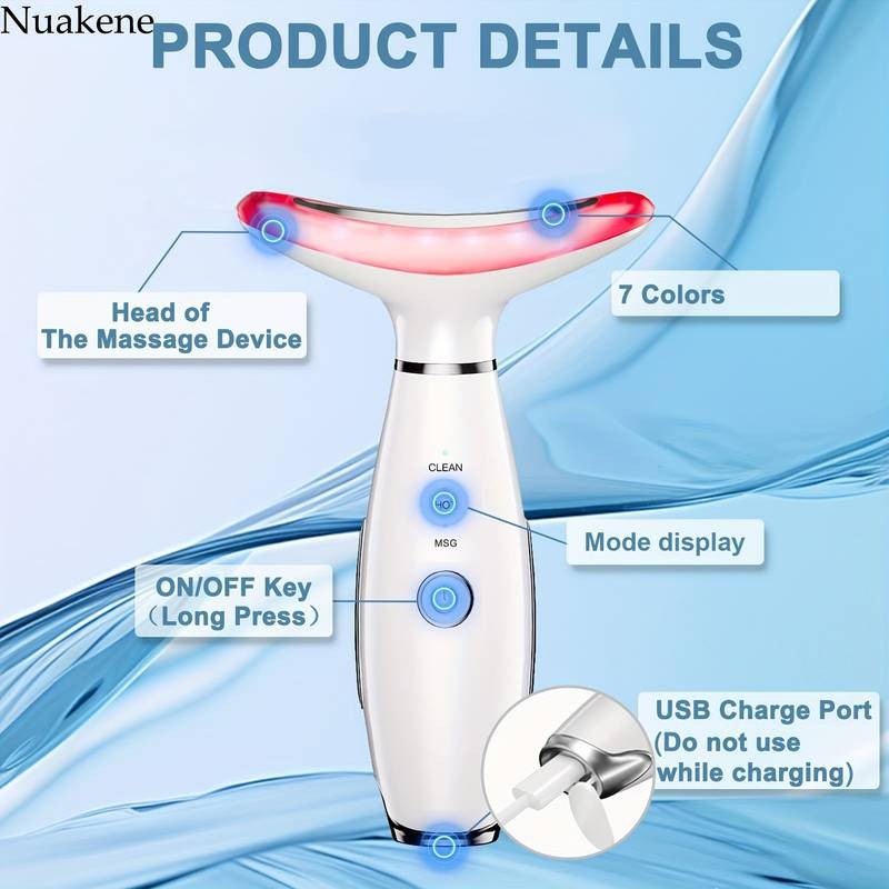 NUAKENE 7-in-1 Facial Beauty Device Vibrating & Heating Skin Massager for Neck & Face Rejuvenation