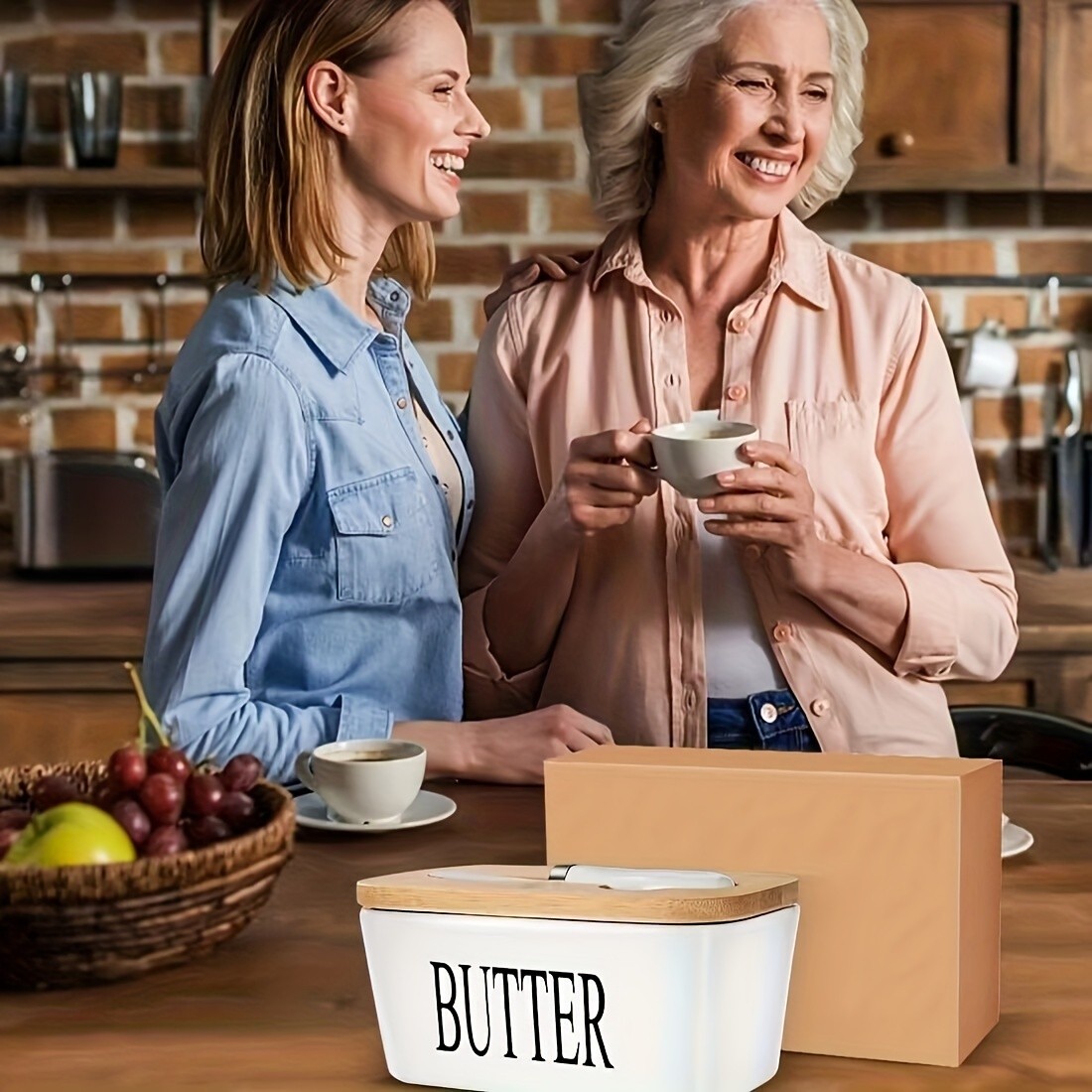 YUMIPLUS Ceramic Butter Dish with Bamboo Lid & Knife  Large Airtight Butter Keeper for Kitchen & Pantry Storage