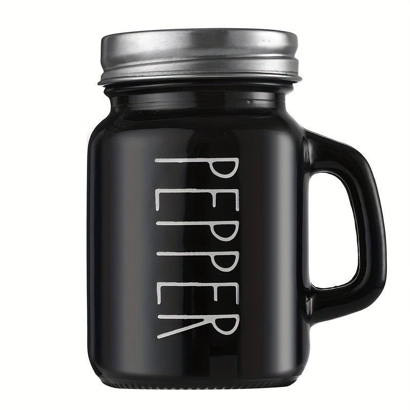 YUMIPLUS 2pcs Farmhouse Salt & Pepper Shaker Set  Vintage Black & White Glass Shakers with Handle & Stainless Steel Lid (4.4oz)