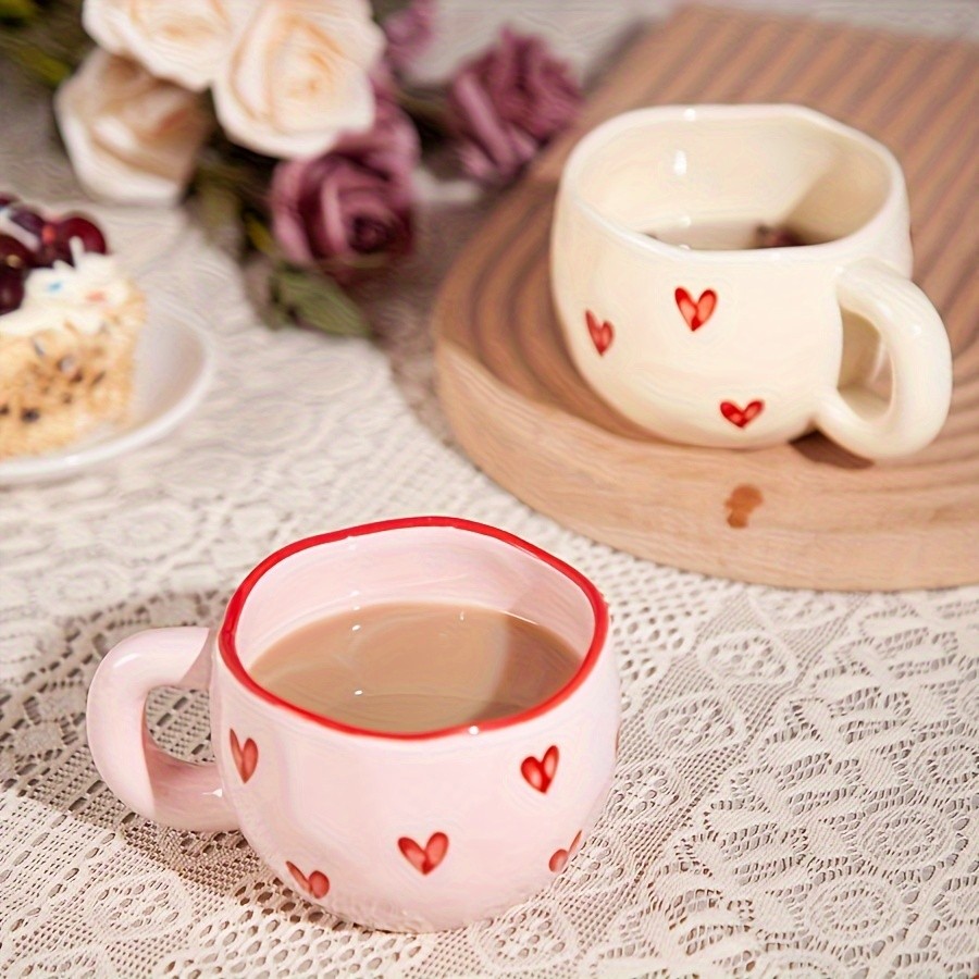 YUMIPLUS Romantic Ceramic Coffee Mug 9.5oz Heart Pattern Love-Inspired Cup for Couples & Everyday Use
