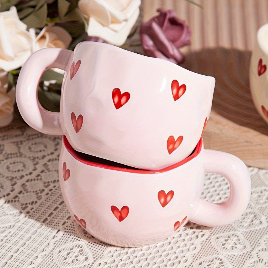 YUMIPLUS Romantic Ceramic Coffee Mug 9.5oz Heart Pattern Love-Inspired Cup for Couples & Everyday Use