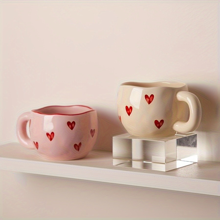 YUMIPLUS Romantic Ceramic Coffee Mug 9.5oz Heart Pattern Love-Inspired Cup for Couples & Everyday Use