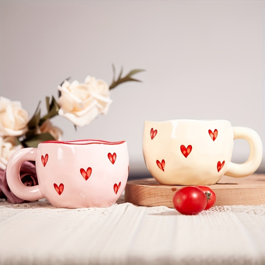 YUMIPLUS Romantic Ceramic Coffee Mug 9.5oz Heart Pattern Love-Inspired Cup for Couples & Everyday Use