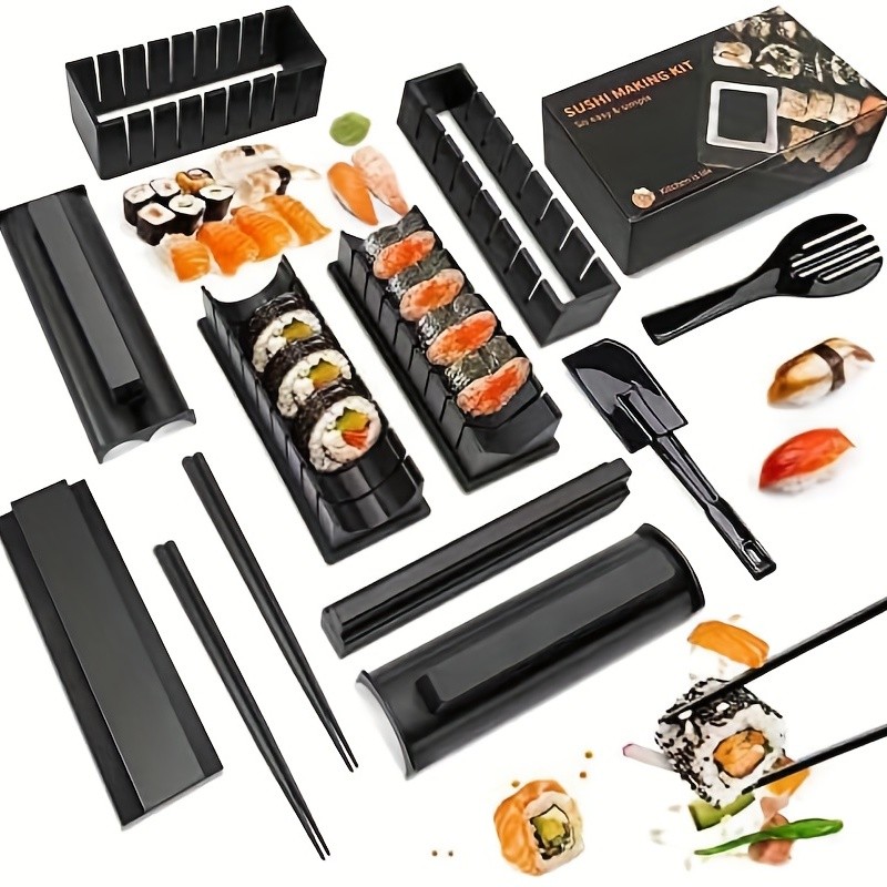 YUMIPLUS 10pcs Sushi Making Kit  Premium Sushi Maker Set with Rice Roll Molds, Spreader & Chopsticks for Easy Homemade Sushi