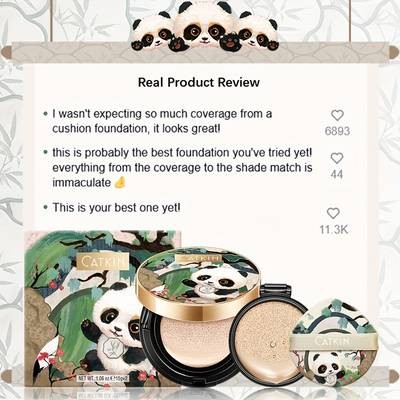 CATKIN Panda Land Foundation Full-Coverage Cushion Glow for All-Day Wear (Christmas Gift) Perfect for: Everyday