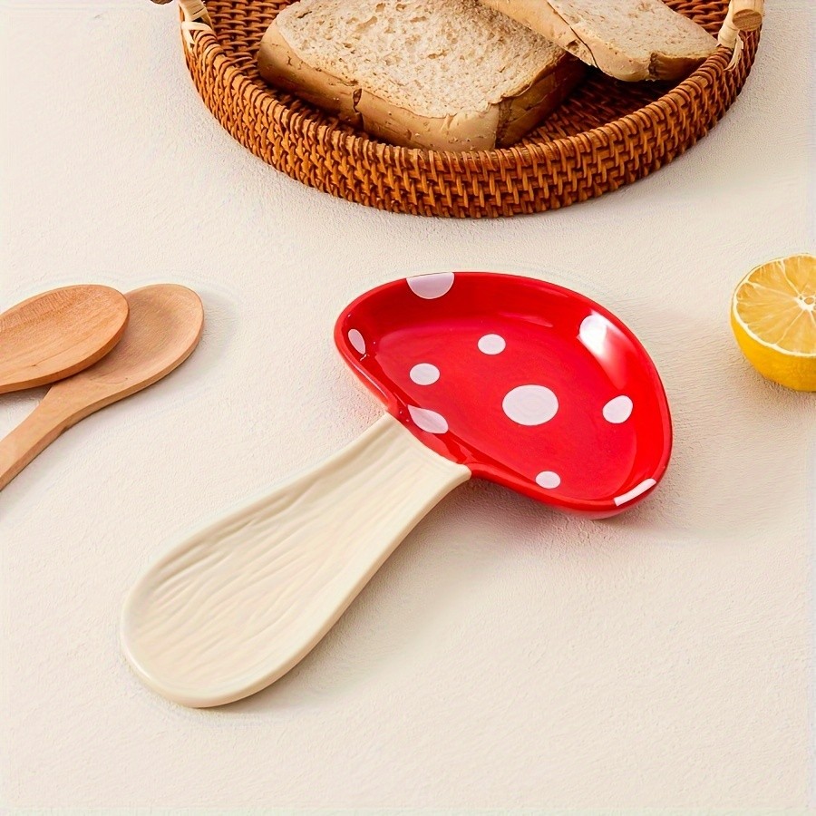 YUMIPLUS Ceramic Mushroom Spoon Rest High-Temperature Resistant, Cute & Exquisite Spoon Plate for Kitchen or Housewarming Gifts