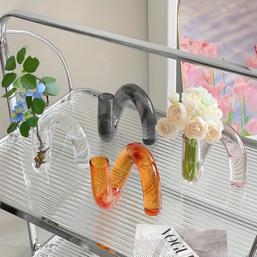 YUMIPLUS Modern Creative Irregular Shaped Glass Vase  Transparent Nordic Pedestal Centerpiece for Dining & Living Room Dcor