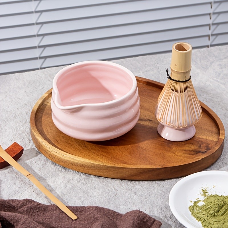 YUMIPLUS Pink Ceramic Matcha Bowl & Whisk Set  Complete Matcha Tea Set for Home or Restaurant Latte Art Ceremony