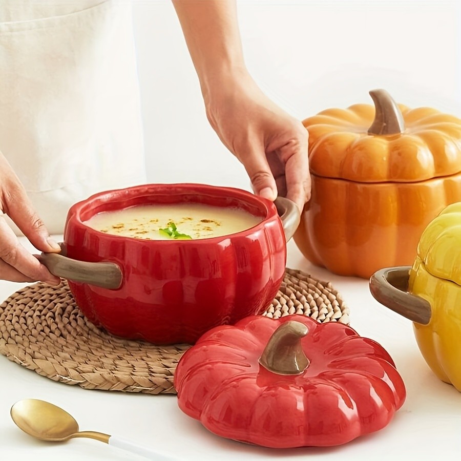 YUMIPLUS Dutch Oven Pumpkin Dish 50OZ  Premium Festive Ceramic Casserole