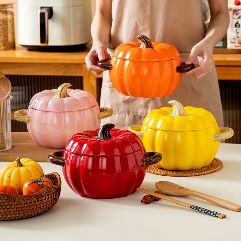 YUMIPLUS Dutch Oven Pumpkin Dish 50OZ  Premium Festive Ceramic Casserole