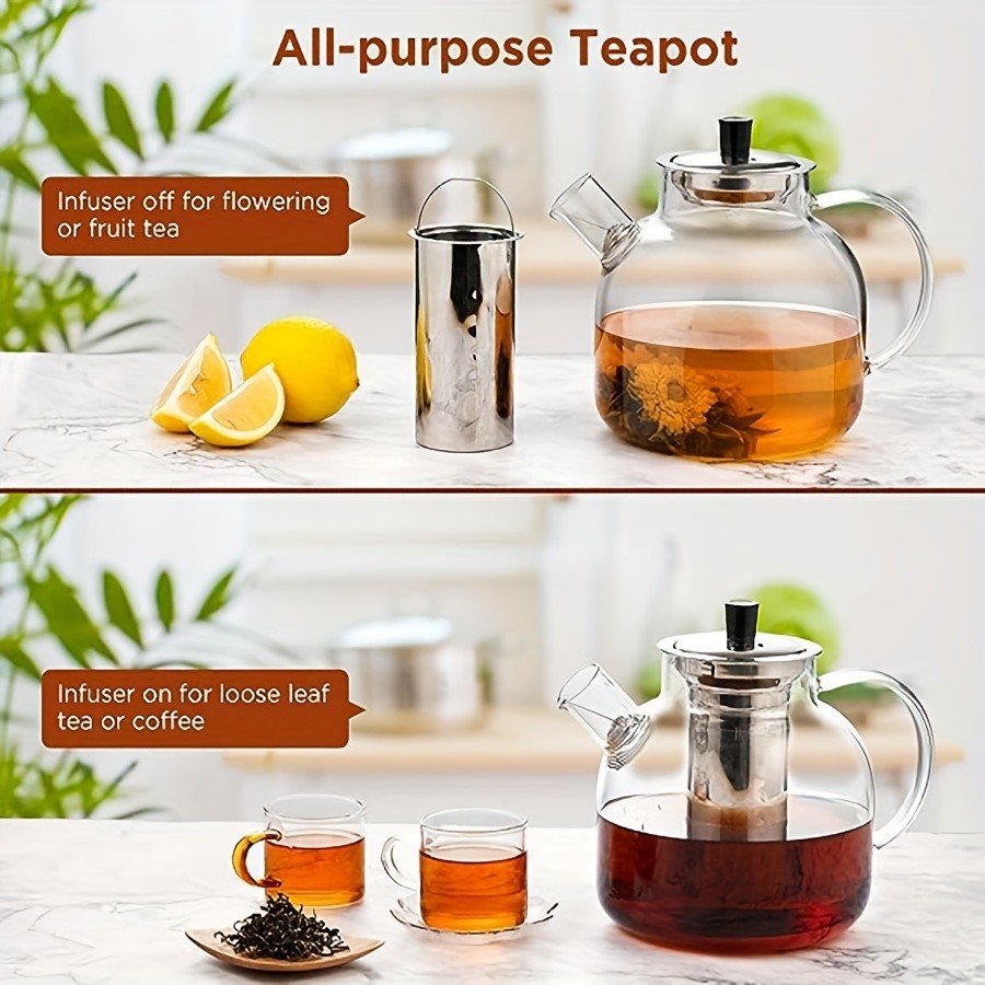 YUMIPLUS 1500ml Glass Teapot with Infuser  Stovetop-Safe Premium Tea Brewing Pot