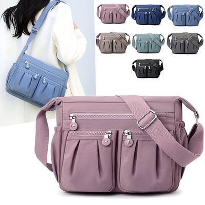 OGEHUAFEE Casual Nylon Shoulder Bag for Women  Lightweight Multi-Pocket Crossbody for Travel & Shopping