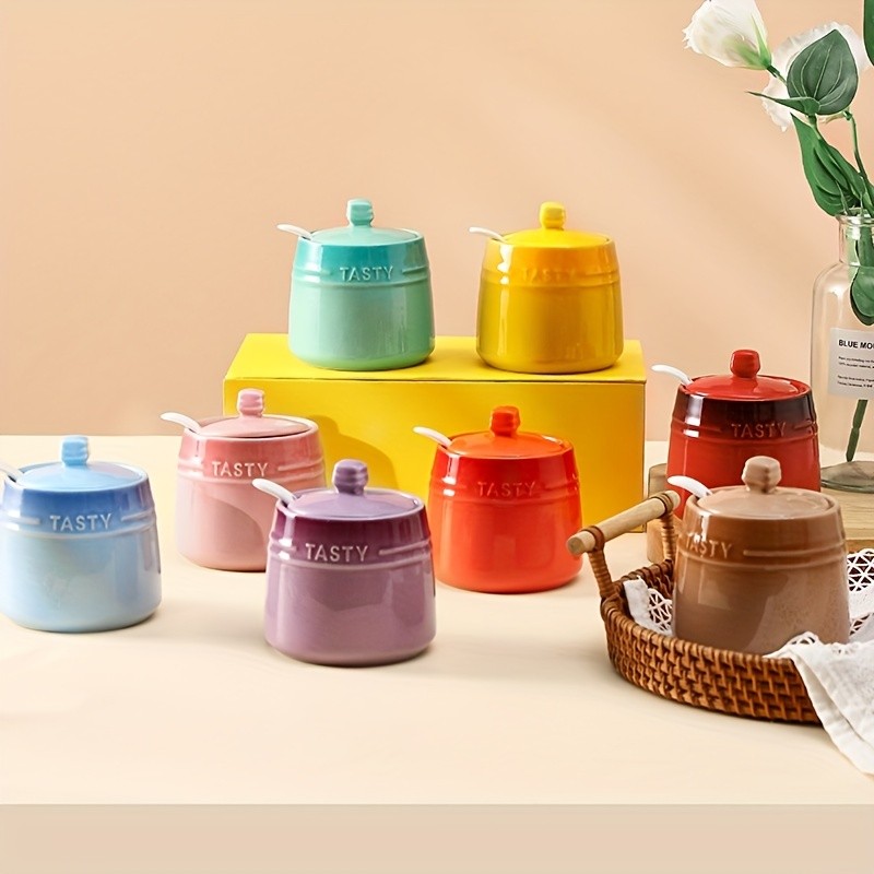 YUMIPLUS Ceramic Gradient Spice Container Set 250ml  Creative Colorful Kitchen Seasoning Jars