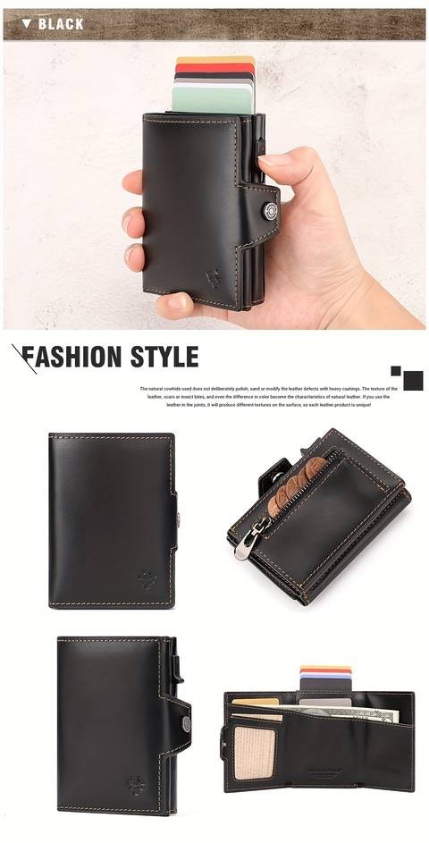 HUMERPAUL Womens RFID Blocking Wallet Vintage Red Genuine Leather Tri-Fold Card Holder