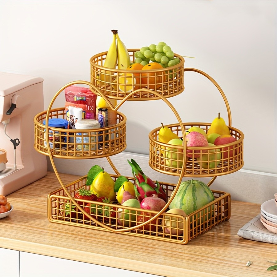 YUMIPLUS Heart-Shaped 3-Tier Fruit Basket  Elegant Countertop Display for Snacks, Fruits & Events