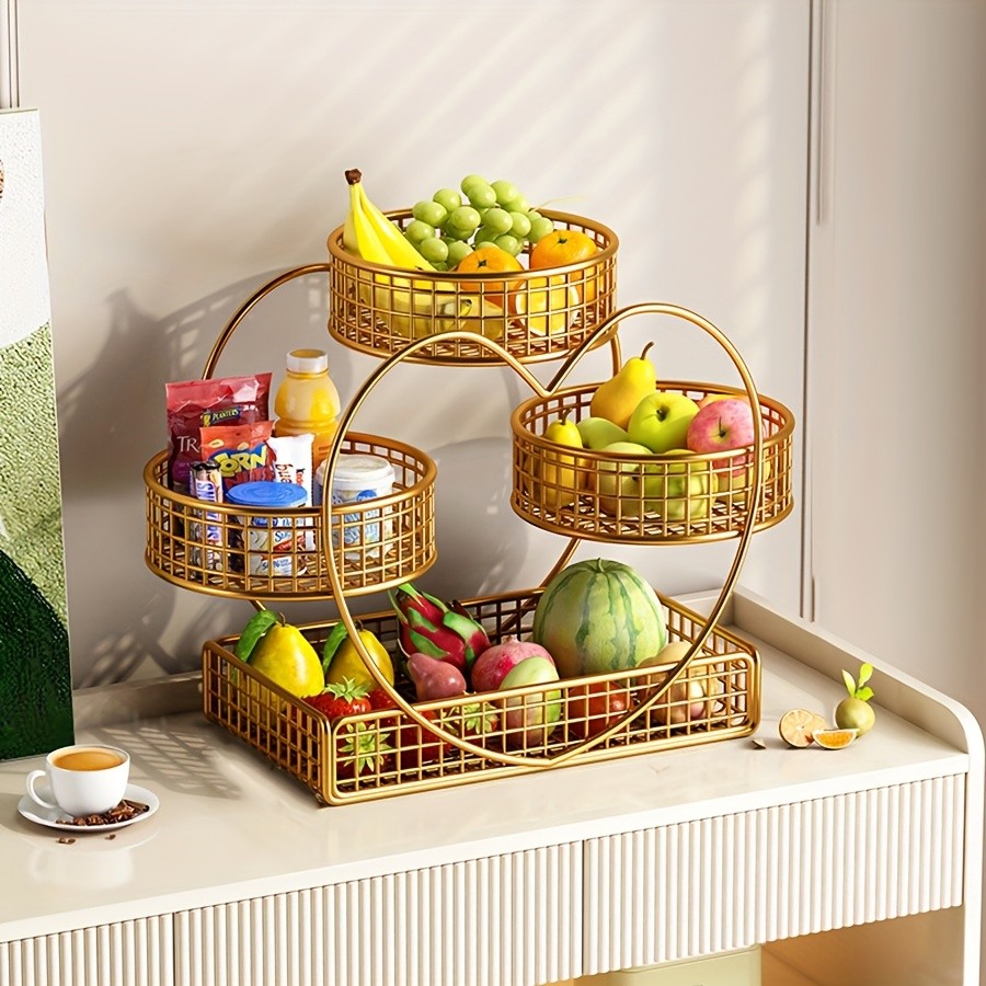 YUMIPLUS Heart-Shaped 3-Tier Fruit Basket  Elegant Countertop Display for Snacks, Fruits & Events