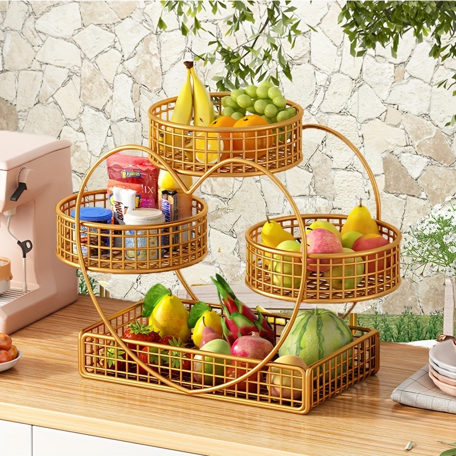 YUMIPLUS Heart-Shaped 3-Tier Fruit Basket  Elegant Countertop Display for Snacks, Fruits & Events