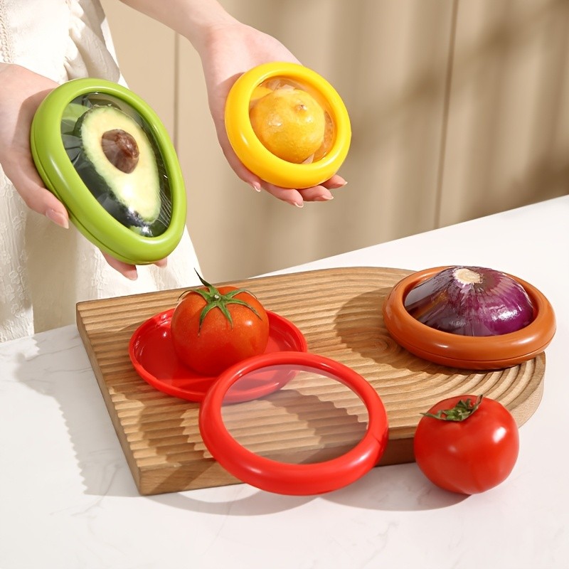 YUMIPLUS Silicone Vegetable Storage Set (4pcs)  Reusable Freshness Keepers for Avocado, Onion, Tomato & Lemon