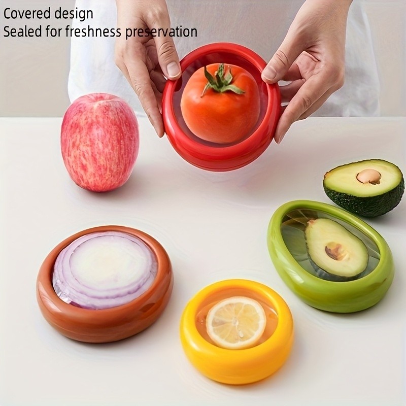 YUMIPLUS Silicone Vegetable Storage Set (4pcs)  Reusable Freshness Keepers for Avocado, Onion, Tomato & Lemon
