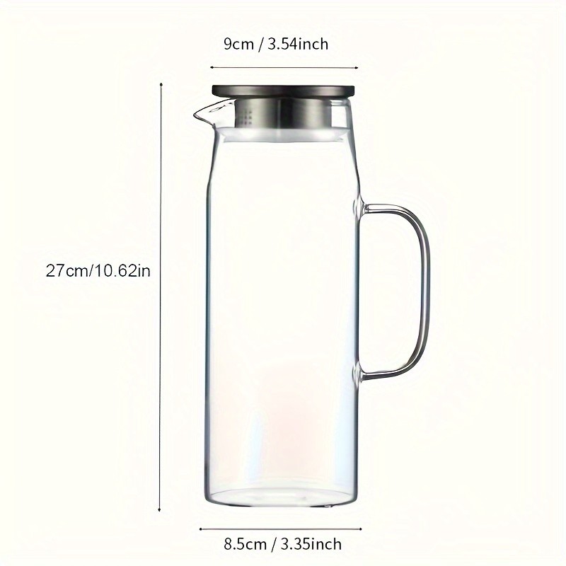 YUMIPLUS 1500ml High Borosilicate Glass Pitcher  Heat-Resistant Durable Water & Beverage Dispenser with Stainless Steel Lid