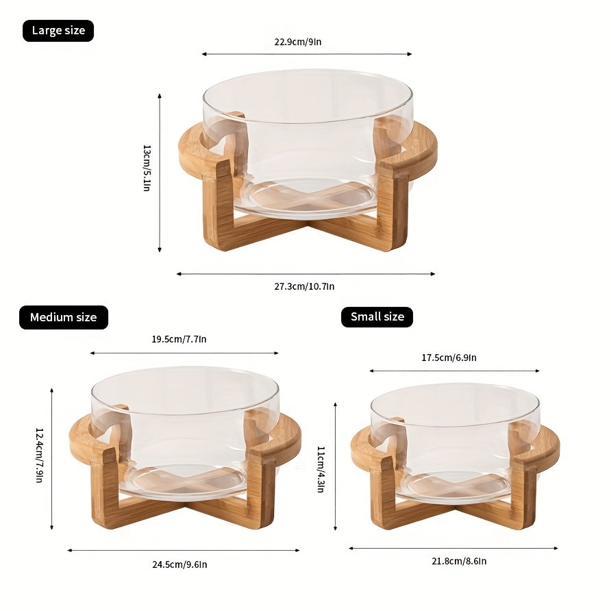 YUMIPLUS Glass Fruit Plate with Bamboo Base  Elegant Snack & Salad Bowl for Home, Restaurant & Hotel Use
