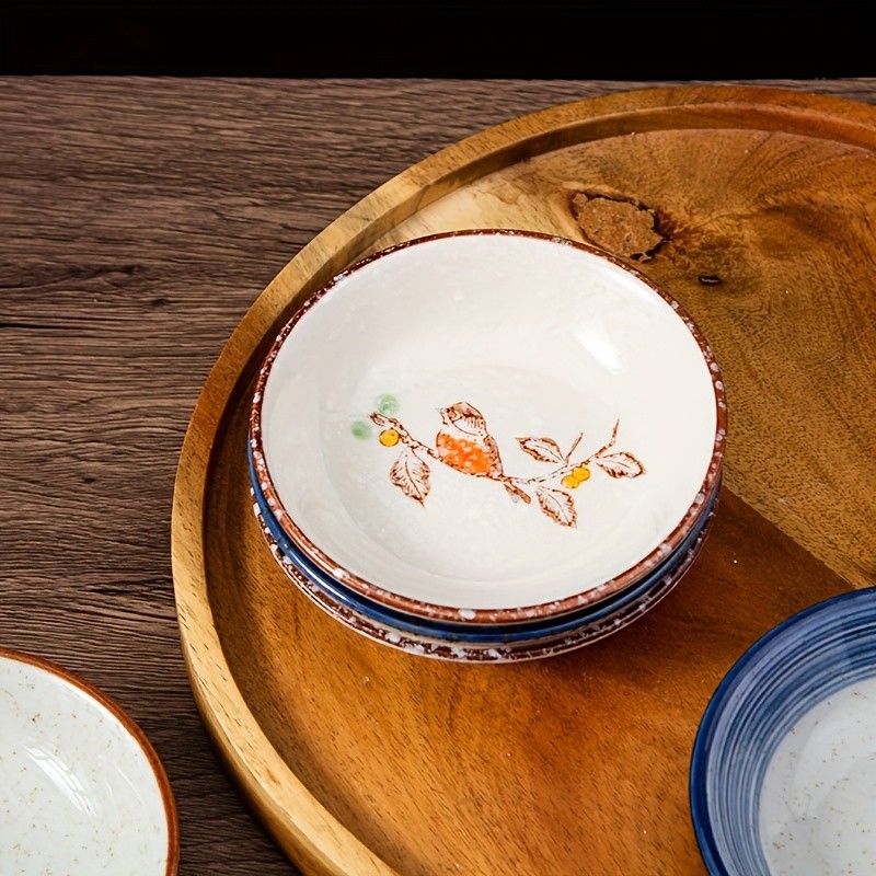 YUMIPLUS Japanese Retro Ceramic Side Dish Bowls Set (6pcs)  Traditional Porcelain Seasoning & Soy Sauce Dipping Plates